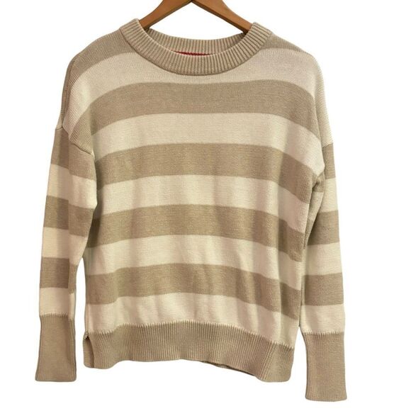 Vineyard Vines Neutral Chunky Knit Striped Crewneck Modal Yak Cotton Sweater XS - Picture 1 of 5